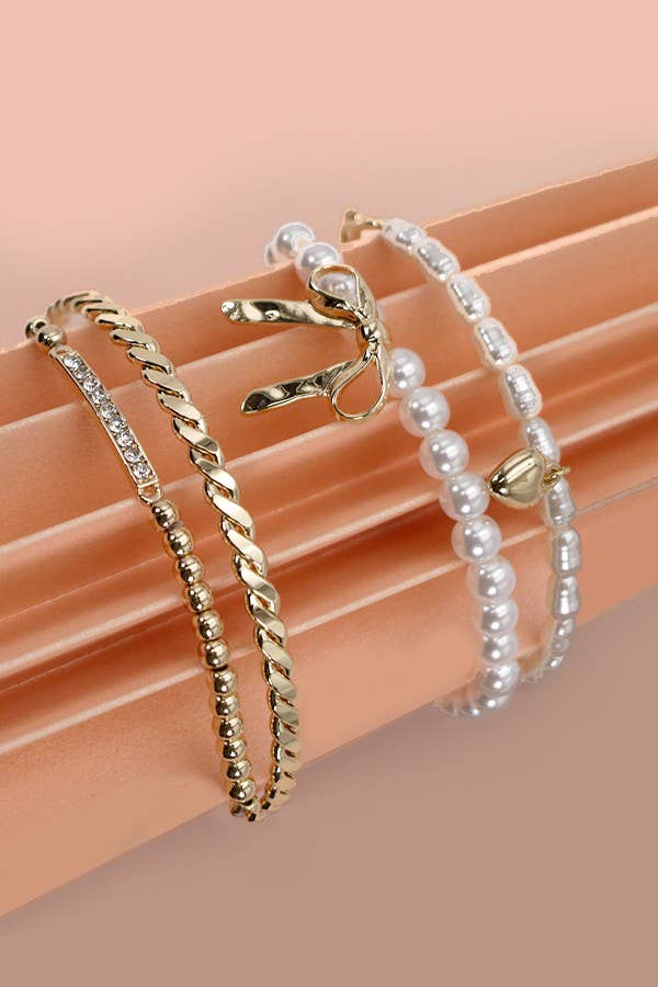 BOW PEARL RHINESTONE BAR STRETCH SET