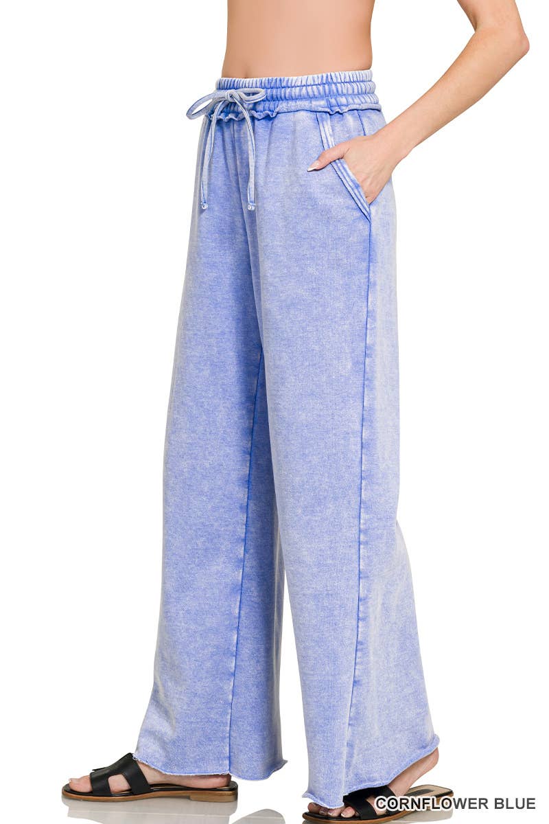 Acid Wash Fleece Sweatpants With Pockets
