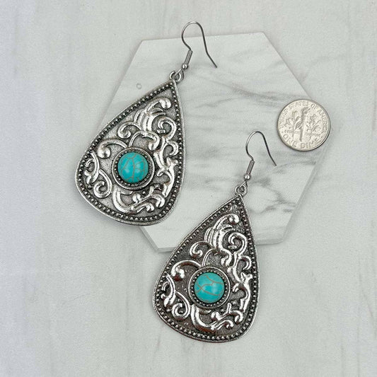 Silver metal with blue turquoise stone teardrop Earrings