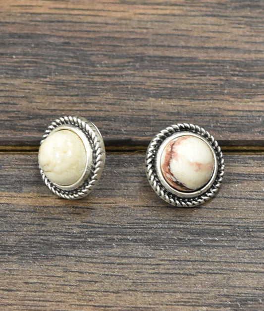 10mm Round White Turquoise Stud Earrings