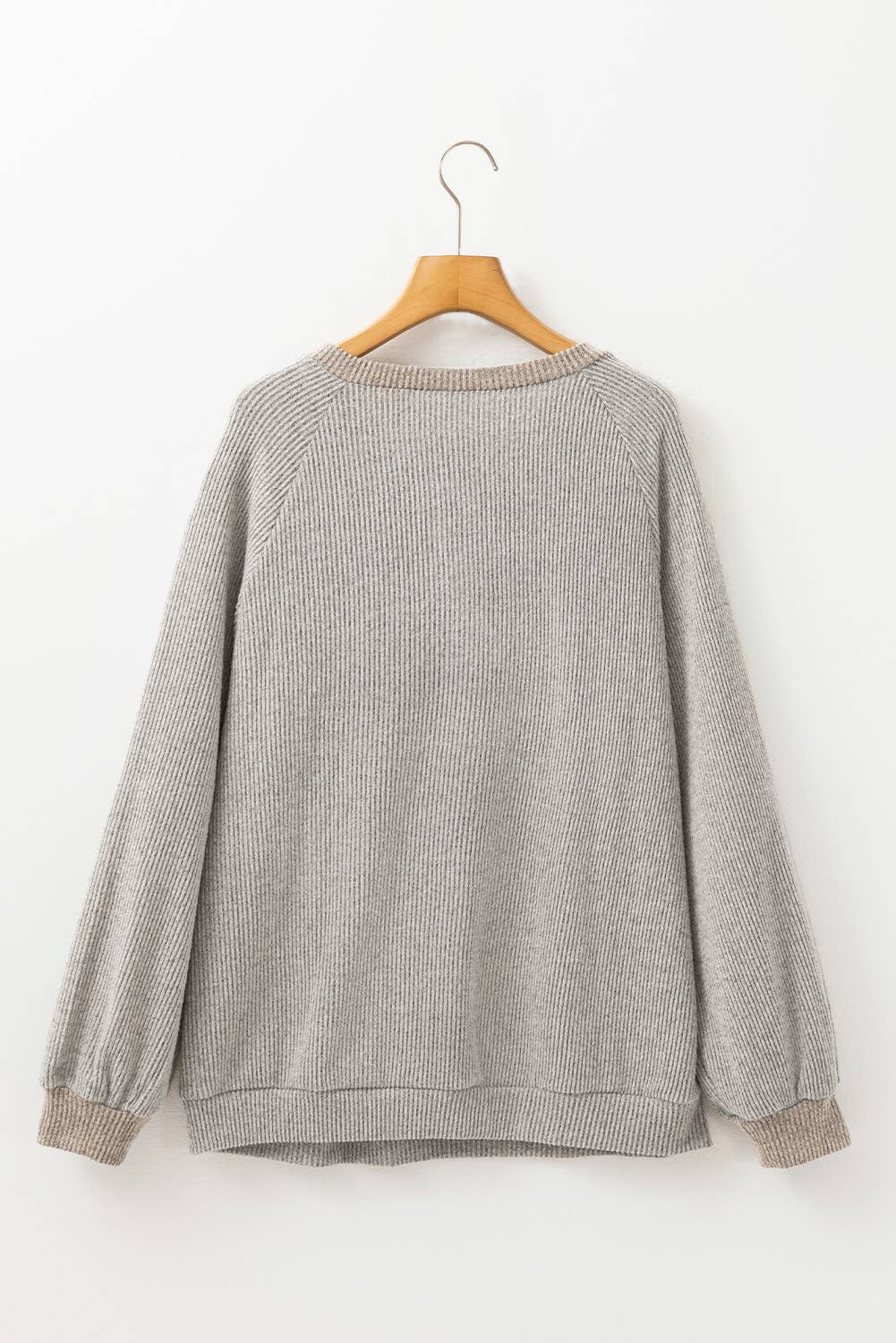 Ribbed Loose Fit Long Sleeve Top: Khaki