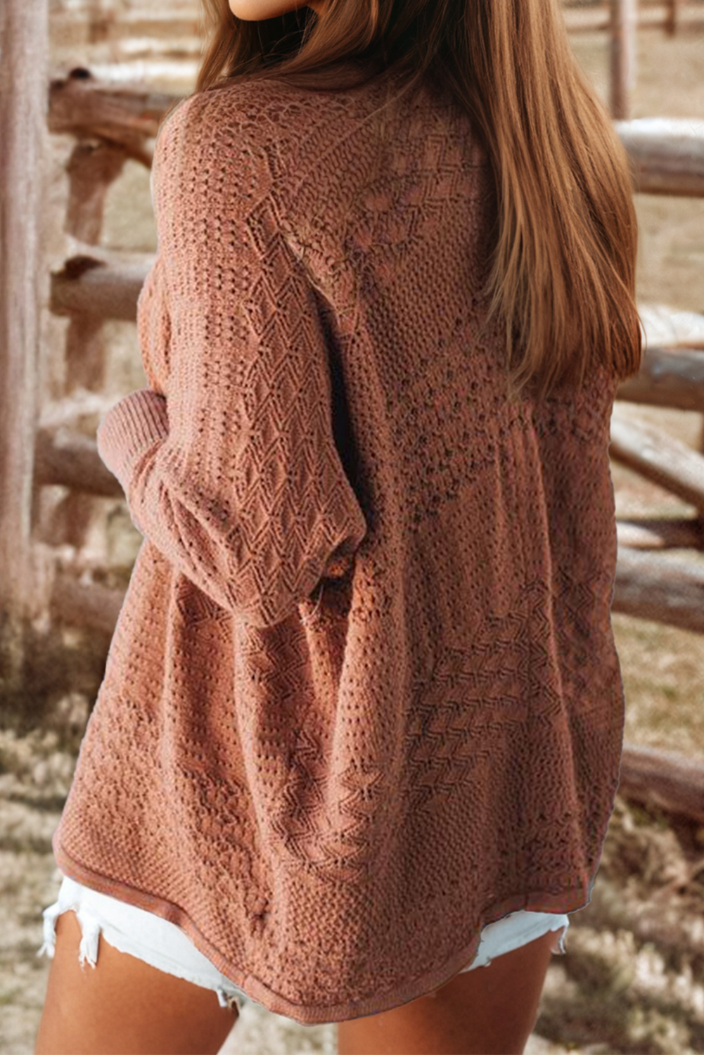 Hollowed Knit Open Front Cardigan