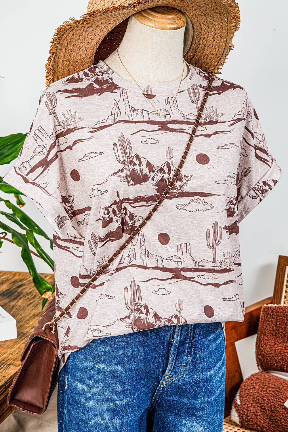 Western Desert Sand Print Short Sleeve Knit Top