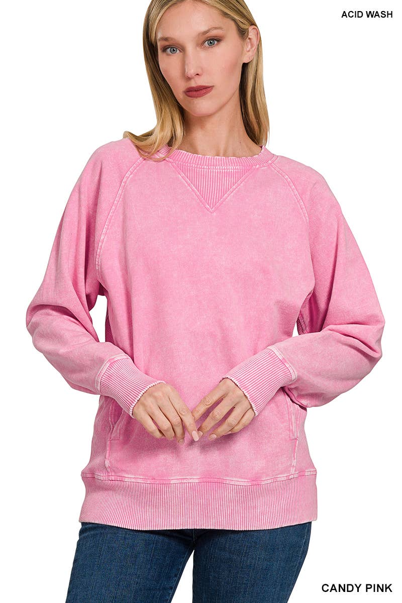 Acid Washed  Pullover With Pockets