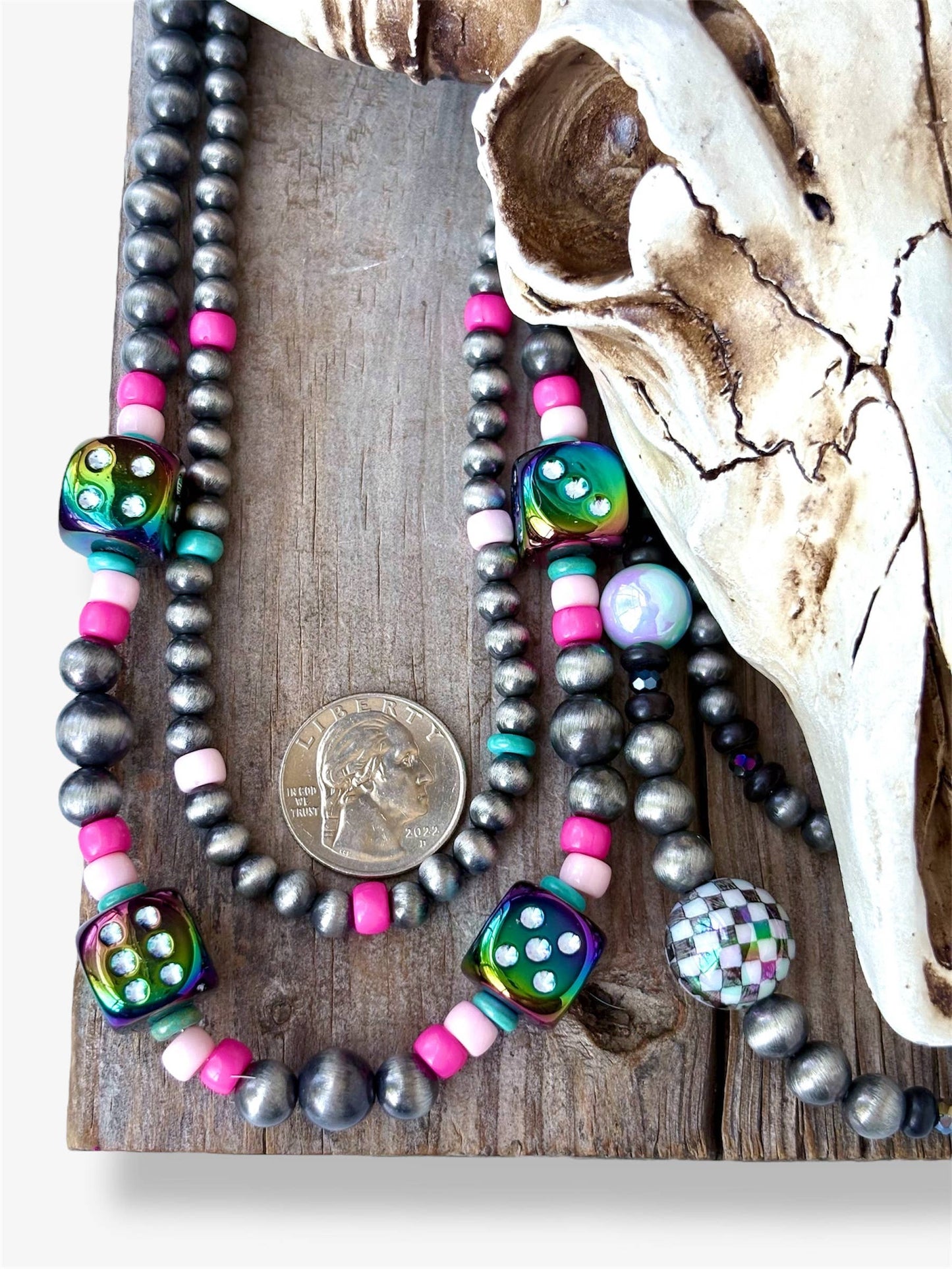 2 Layered Western Style Navajo Pearl Dice Ball Bead Necklace