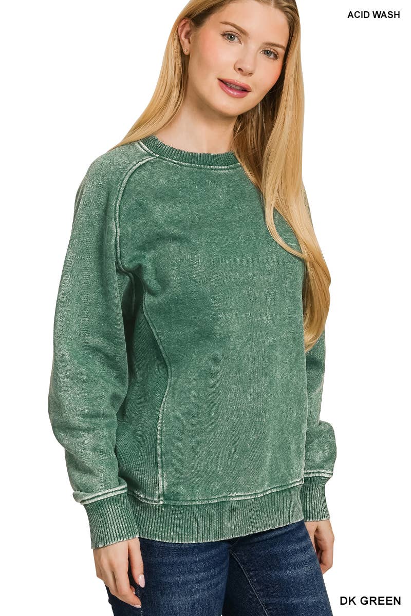 Acid Washed Fleece Side Rib Sweatshirts