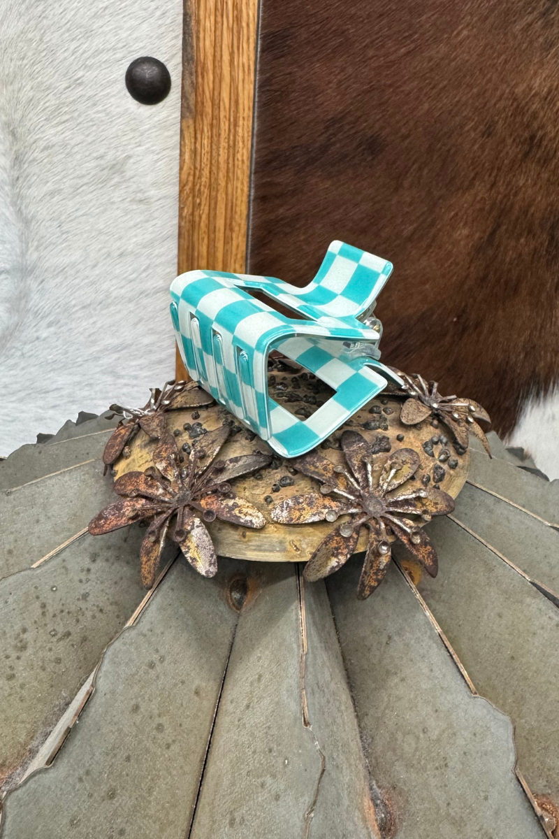 Mini Checked Turquoise Clip