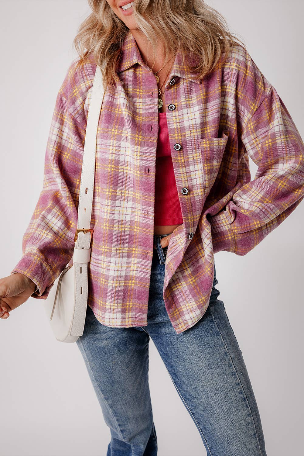 Plaid Chest Pocket Long Sleeve Shacket