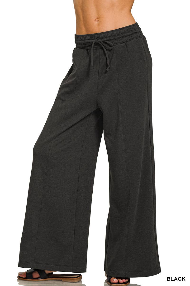 Scuba Drawstring Wide Leg Pants w/ Pockets