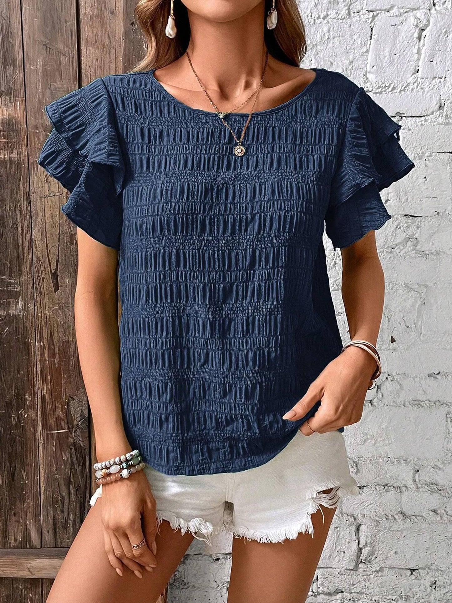 Double Layered Ruffle Sleeve Top