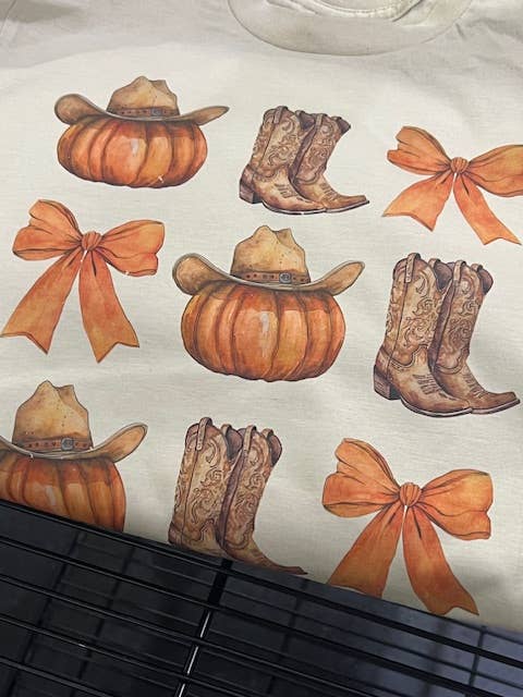 Autumn Country Boots and Pumpkins Coquette Graphic Tee