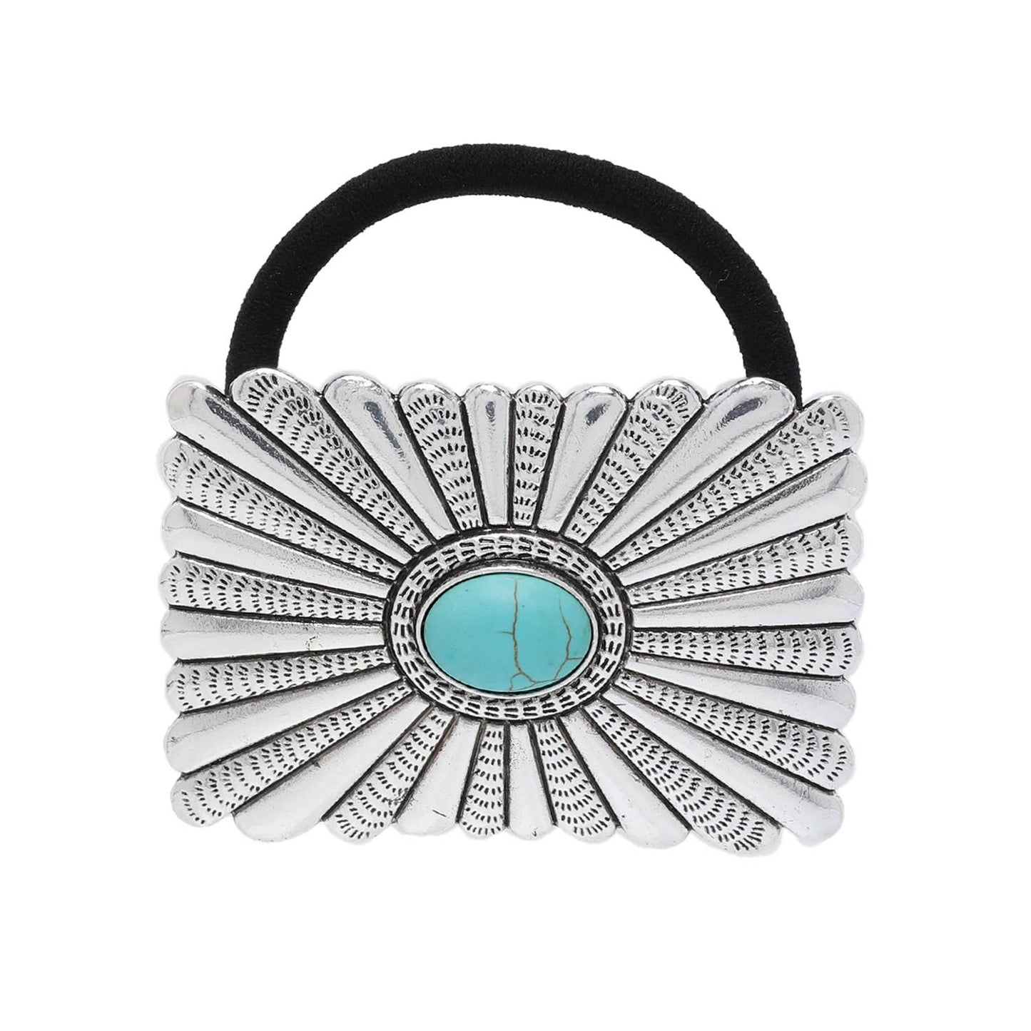 Western Turquoise Rectangular Concho Hair Tie