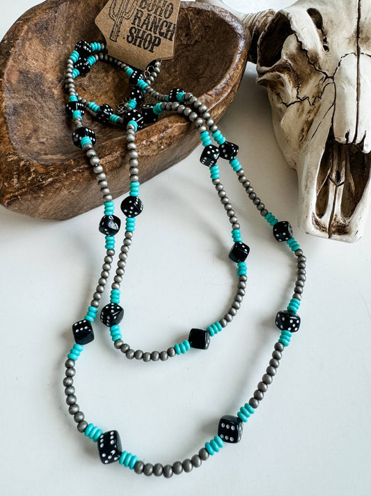 Western Navajo Style Multi Dice Bead Necklace