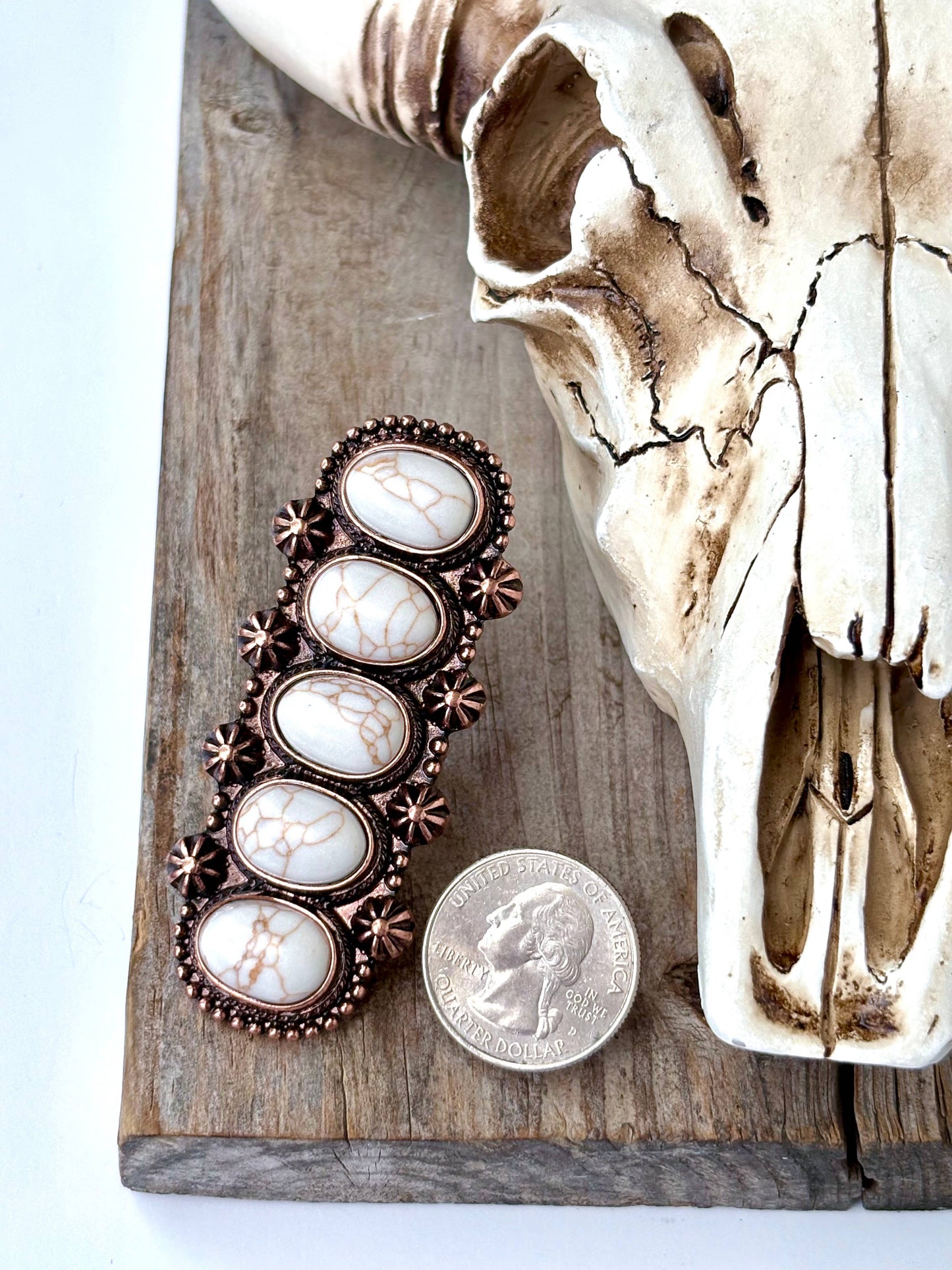 Western Concho Chunky Cuff Ring with Stone