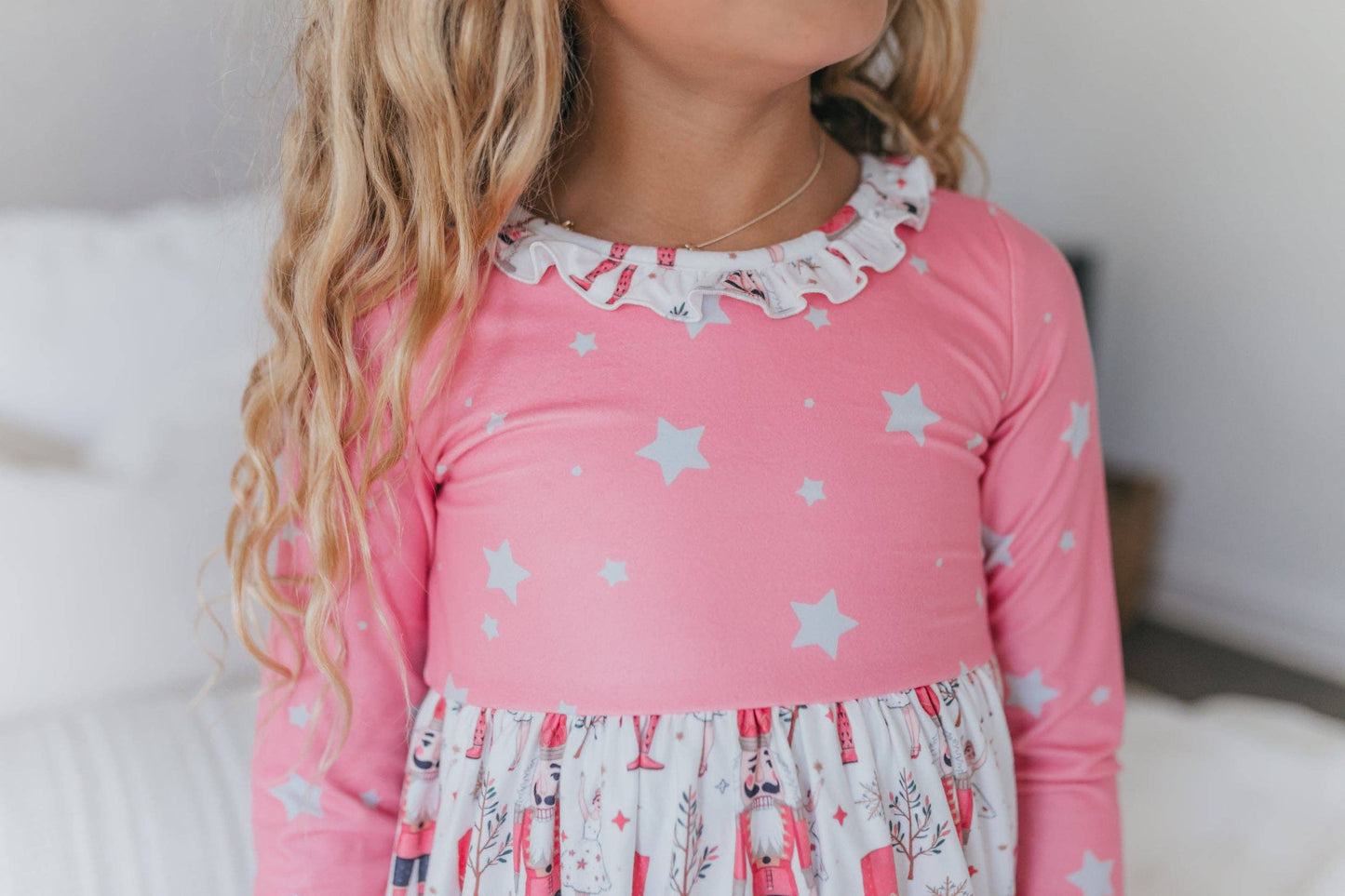 Girls Pink Star Nutcracker Christmas Holiday Lounge Gown