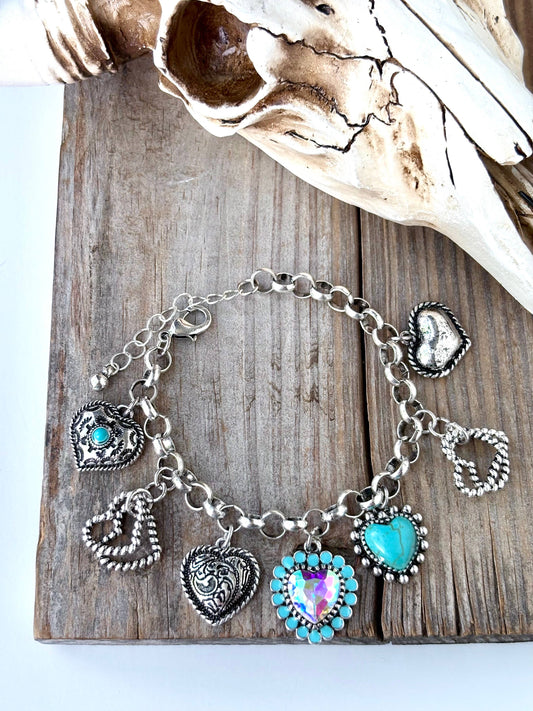 Western Style Stone Multi Charm Chunky Chain Bracelet