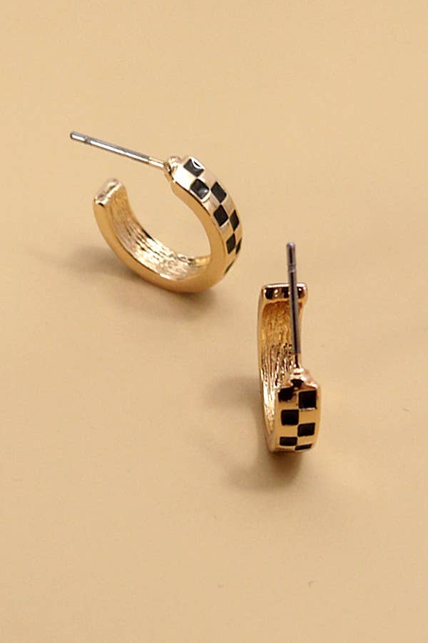 MINI CHECKERED HOOP  EARRINGS