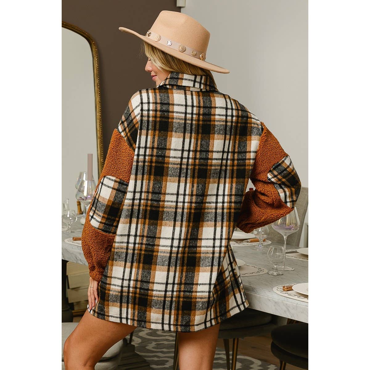 VINTAGE PLAID AND SHERPA MIXED SHACKET