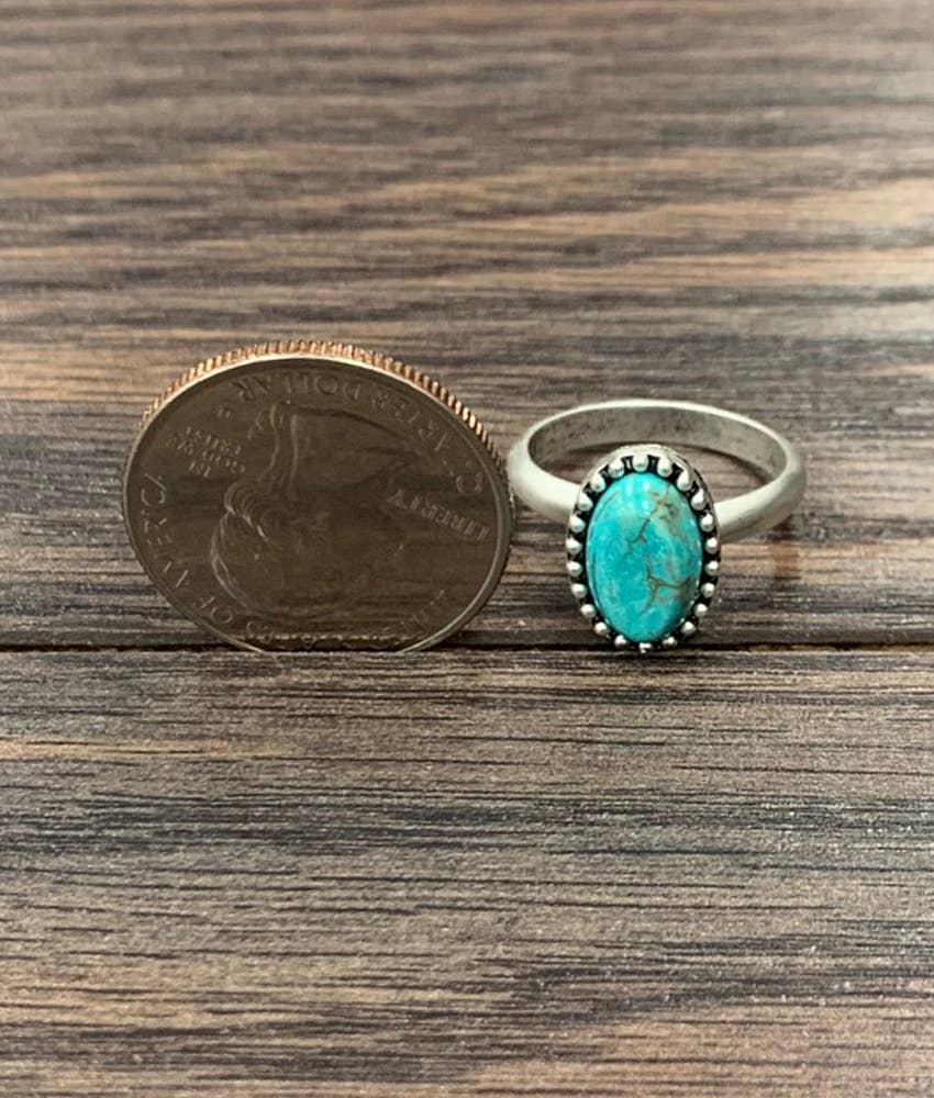 12mm Oval Turquoise Adjustable Ring