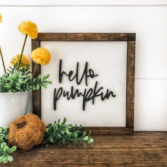 Handmade Wooden 'Hello Pumpkin' Laser Cut Sign