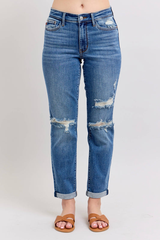 Judy Blue Vintage Wash Boyfriend Fit W/ Destroy