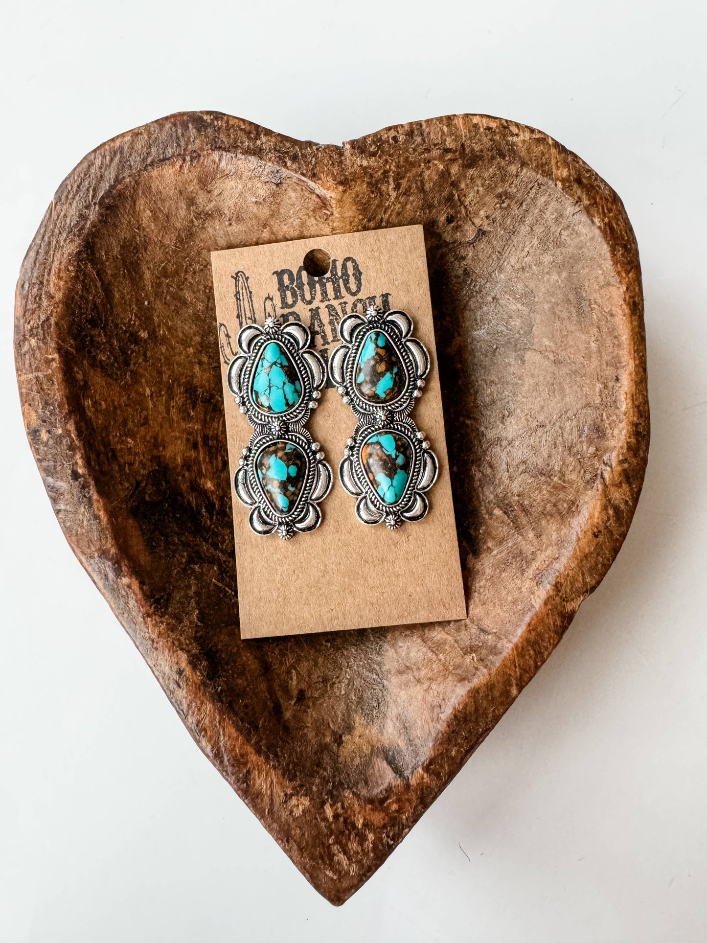 Western Double Teardrop Stone Earrings