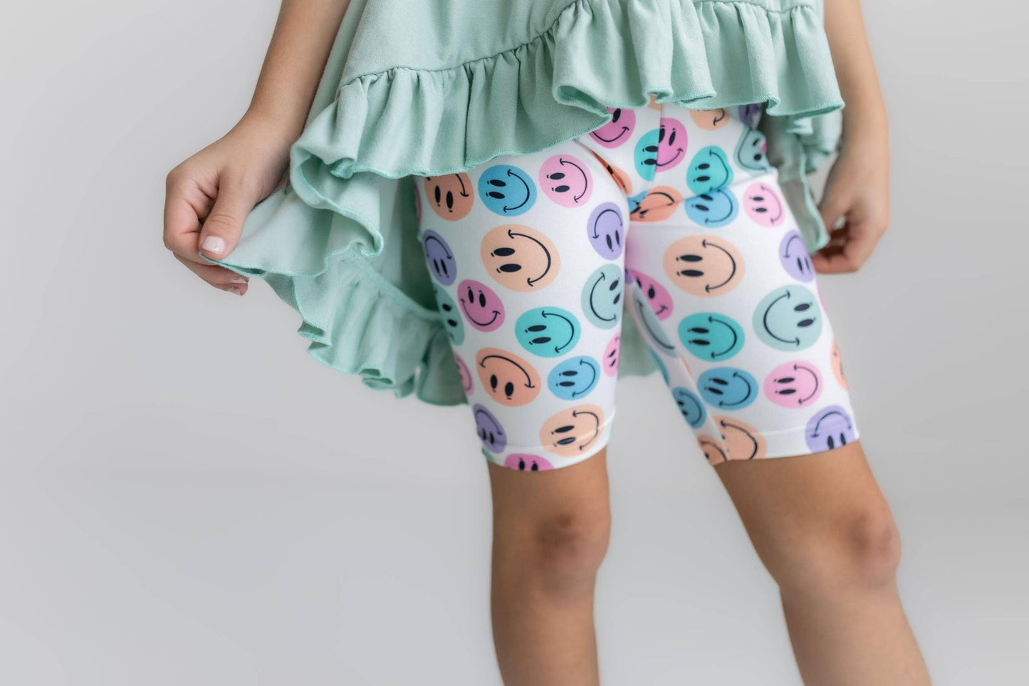 Kids Mint Green Smiley Face hi low Short Set