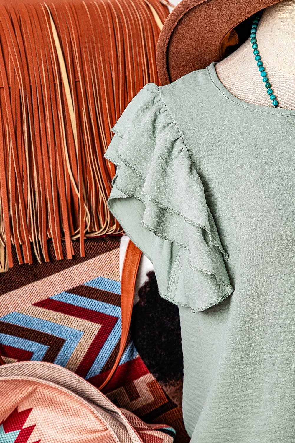 Solid Color Ruffled Short Sleeve Casual Blouse