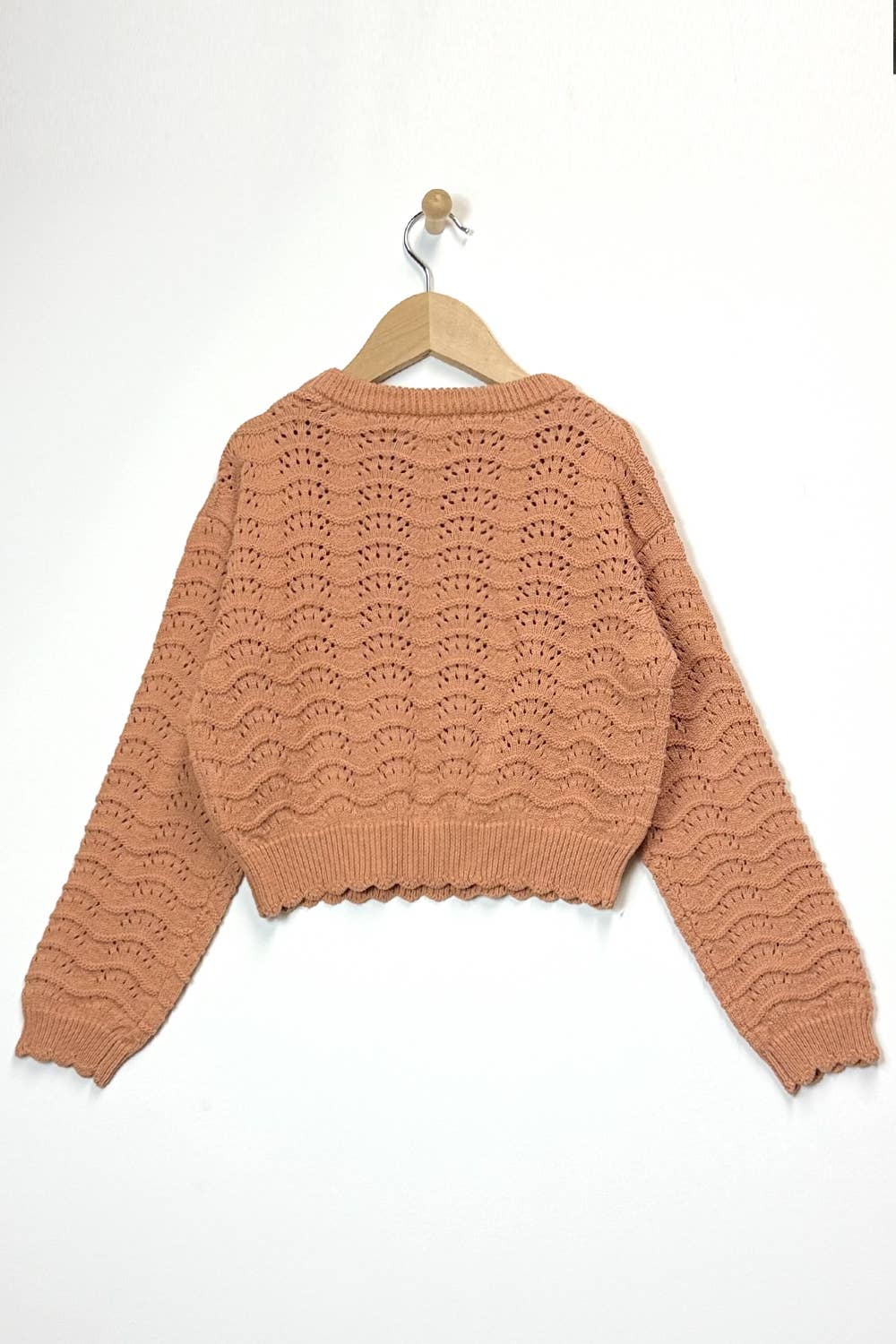 TWEEN GIRLS KIDS CREW NECK WAVY POINTELLE  SWEATER