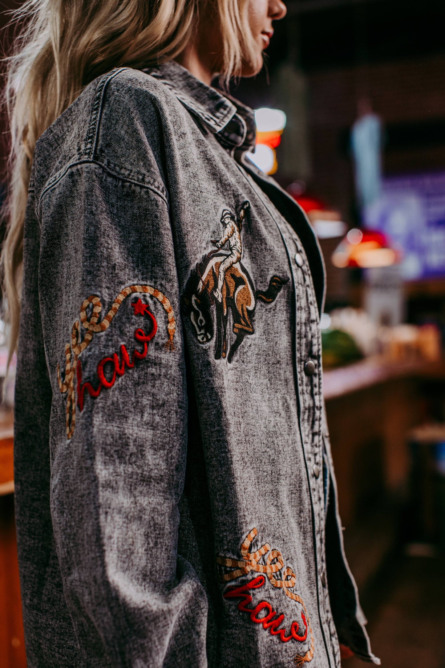 Wild West Embroidery Denim Shacket