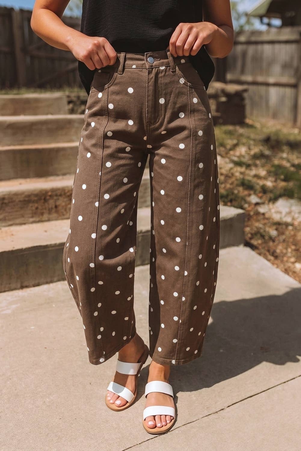 Polka Dot Detail Barrel Jeans