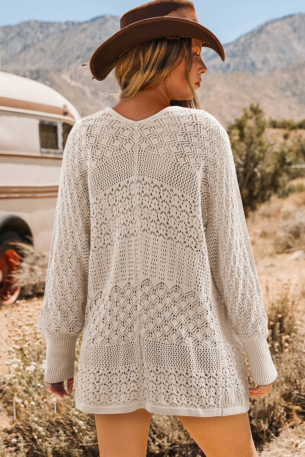 Hollowed Knit Open Front Cardigan