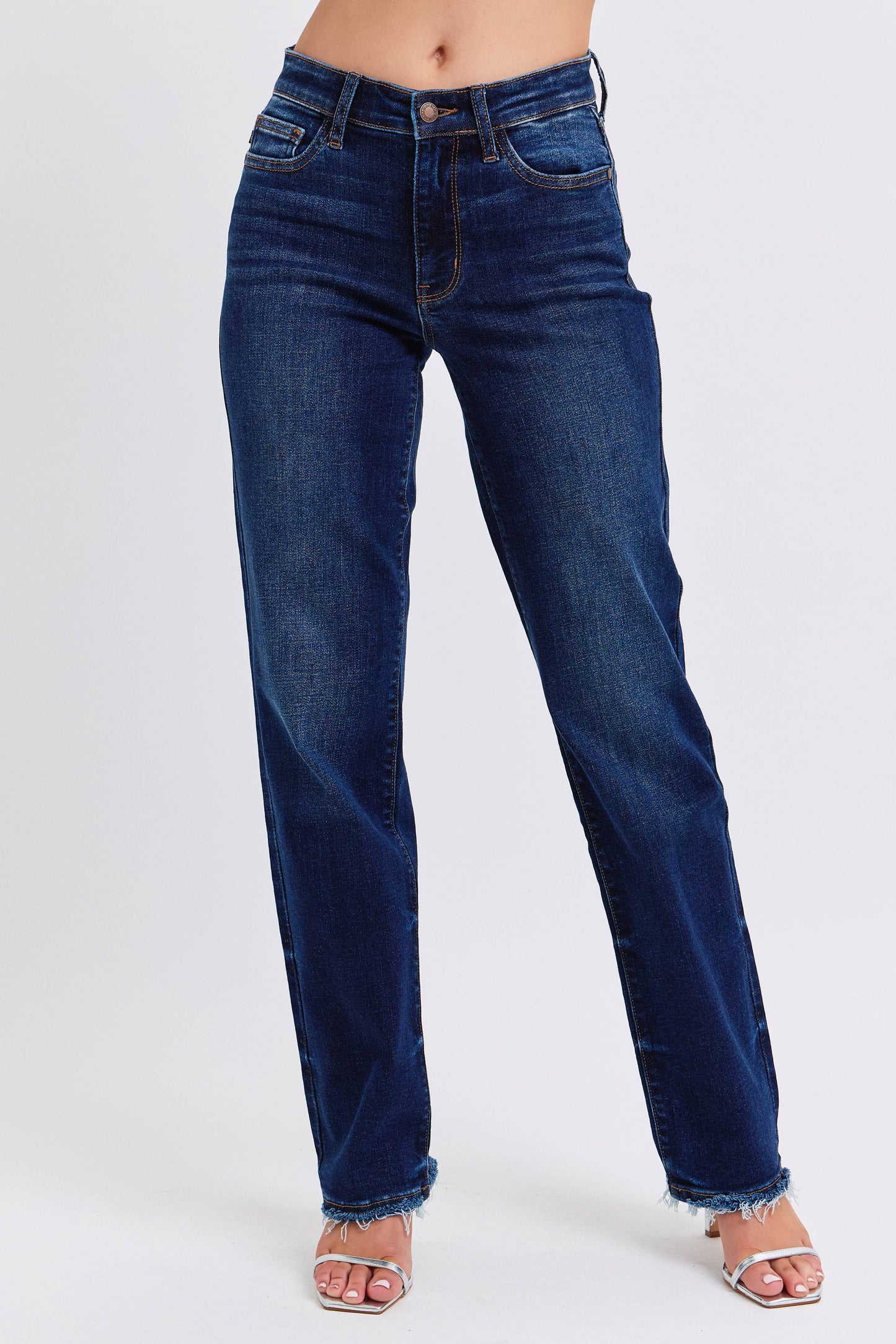 Judy Blue Mid Rise Straight Leg with Fray Hem