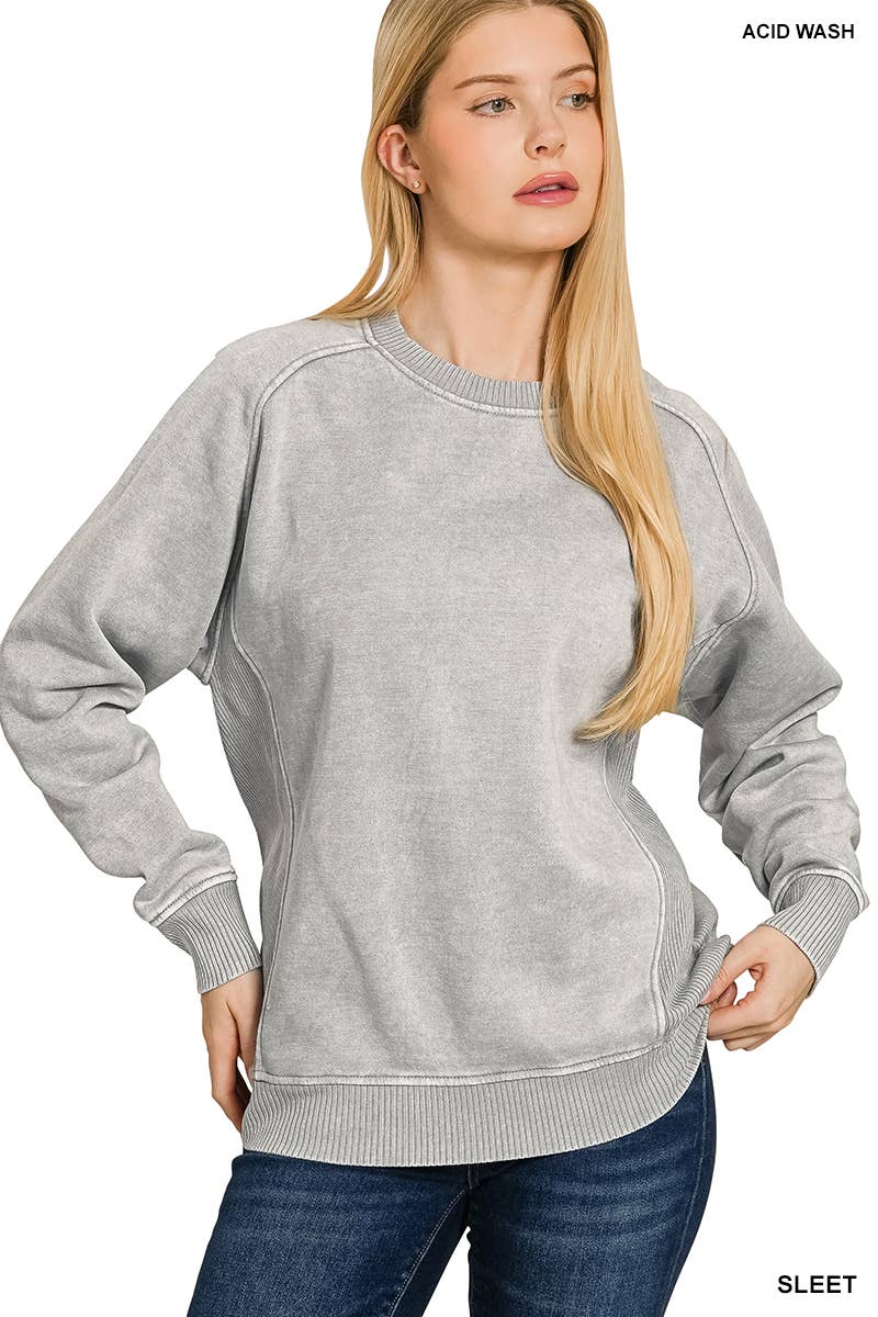 Acid Washed Fleece Side Rib Sweatshirts