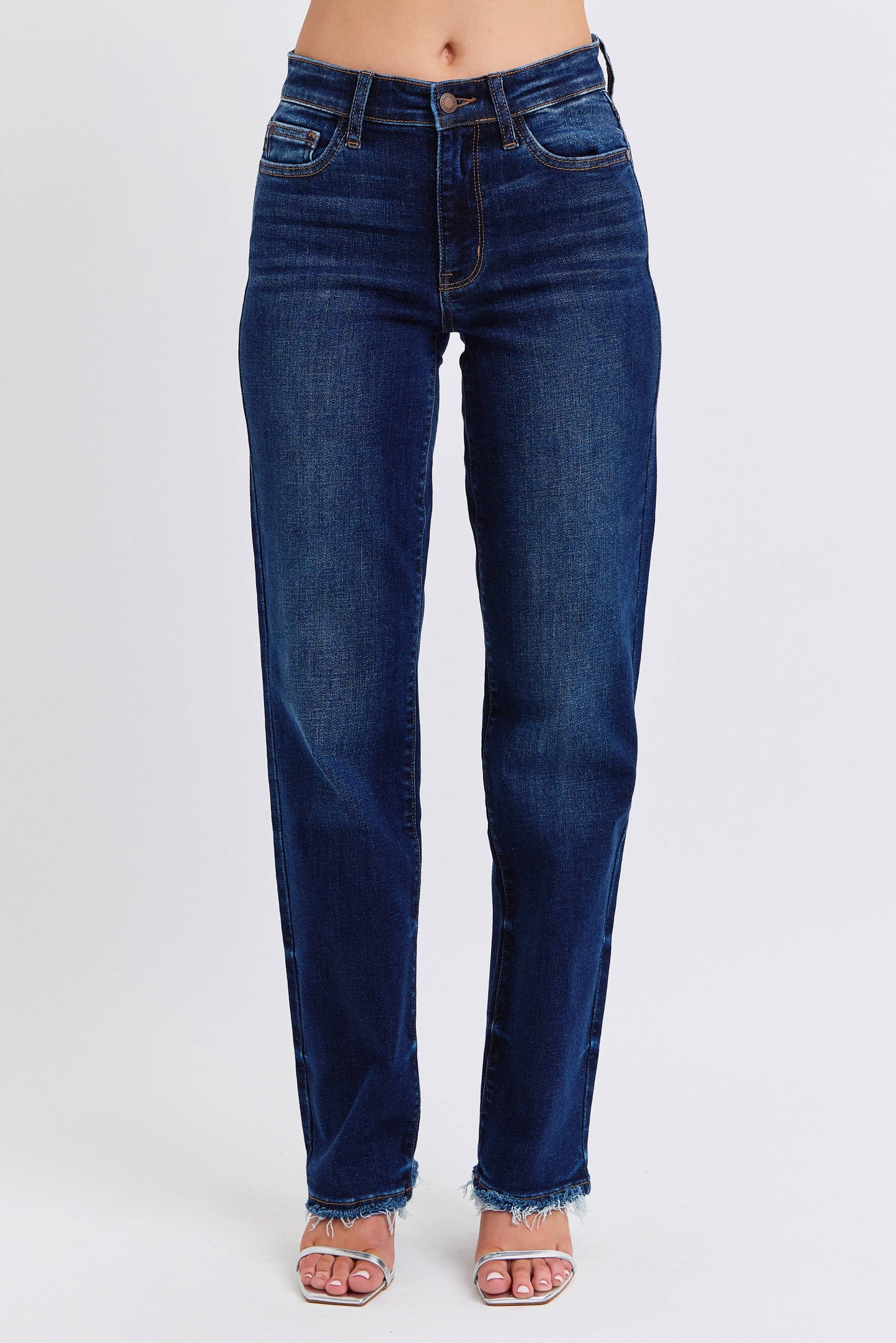 Judy Blue Mid Rise Straight Leg with Fray Hem