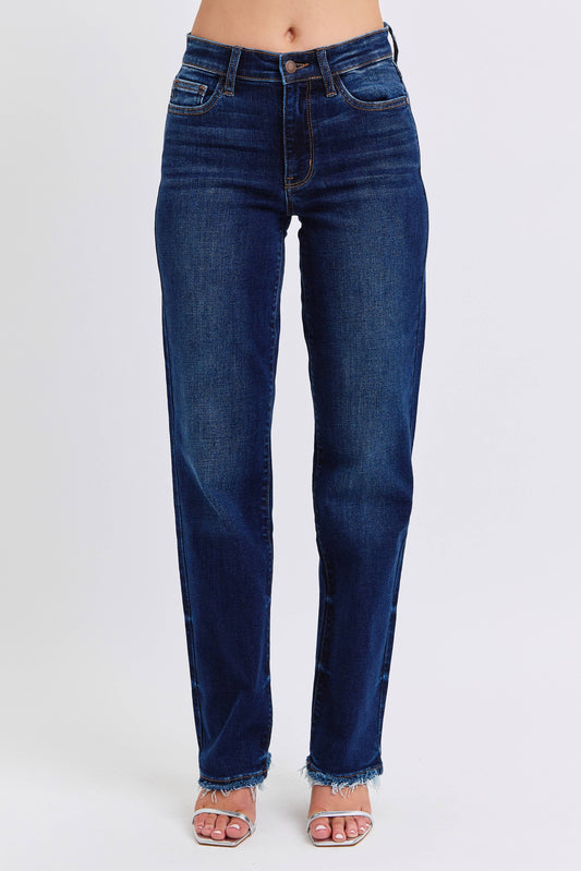 Judy Blue Mid Rise Straight Leg with Fray Hem