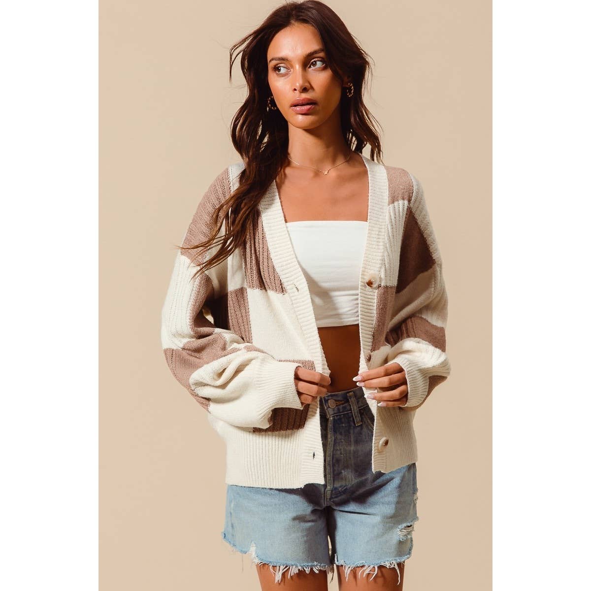Checkered Button Cardigan