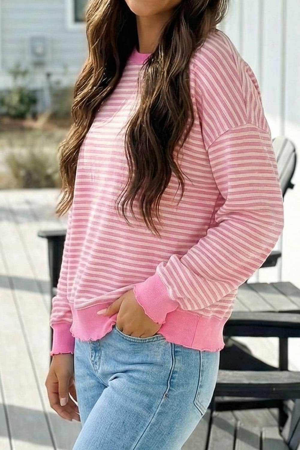 Stripe Loose Drop Shoulder Long Sleeve Top