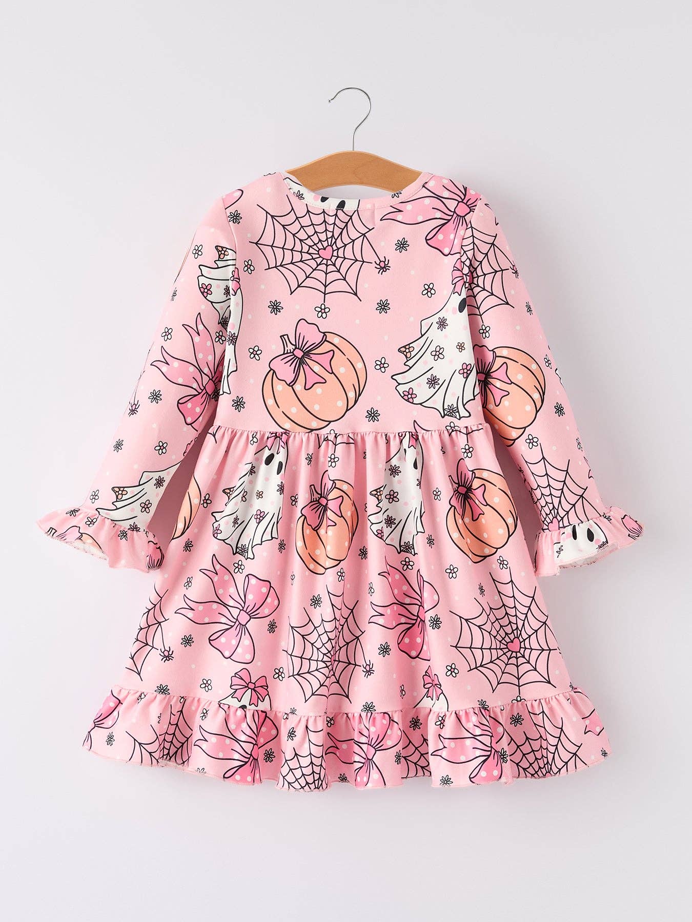 Halloween Ghost Pumpkin Print Ruffled Cuffs Long sleeve Dress