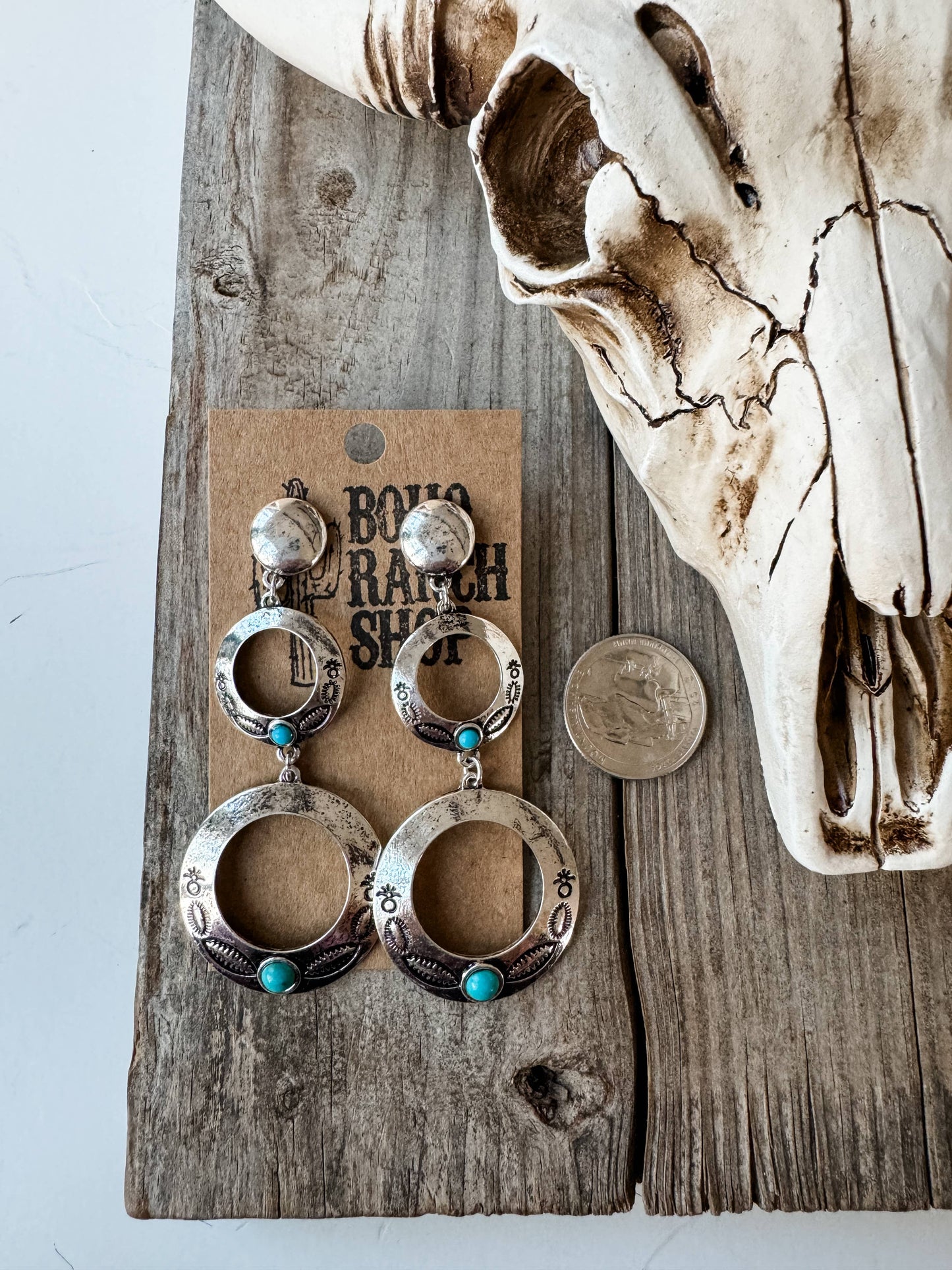 Western Circle Drop Stud Earrings
