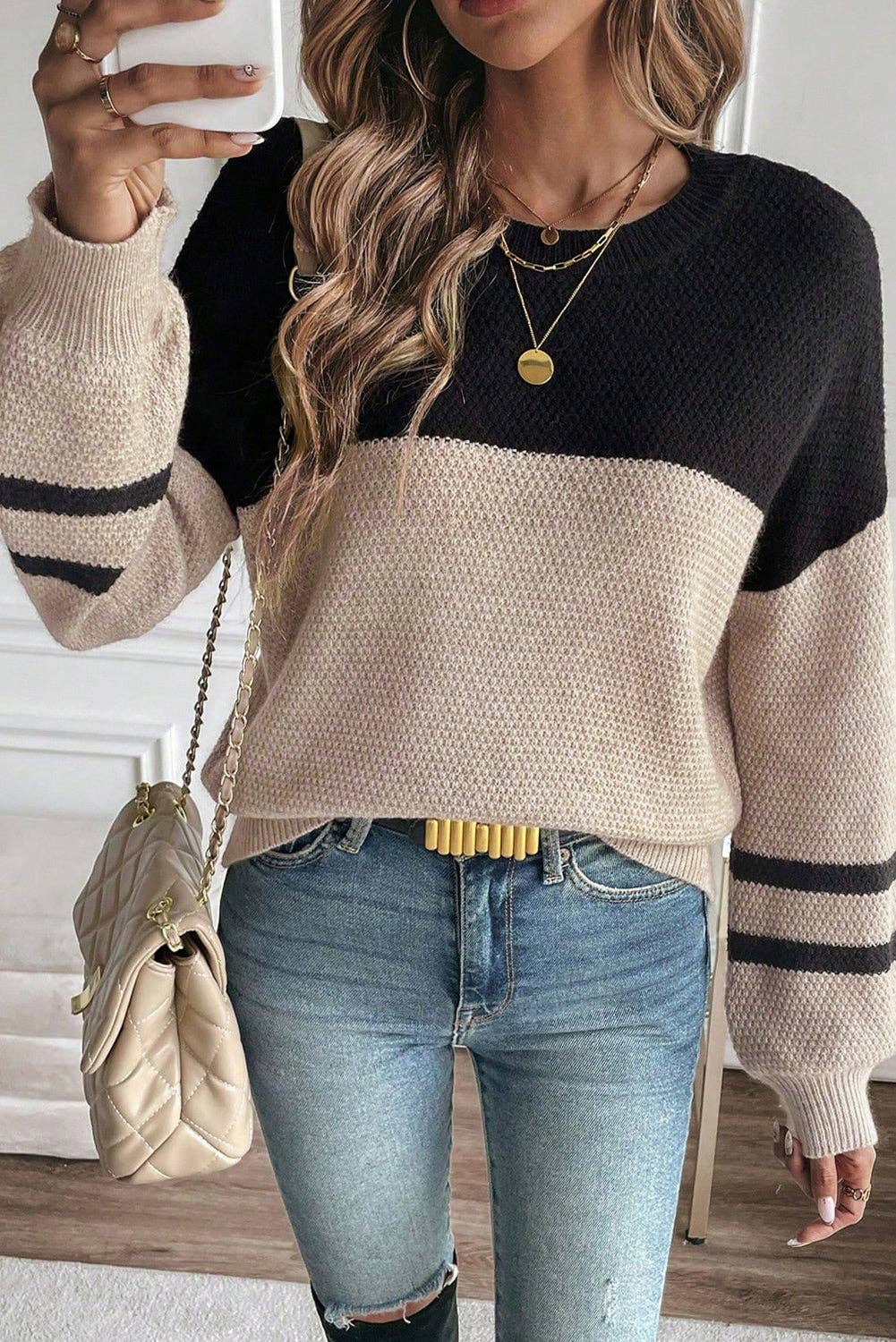 Brown Color Block Sweater