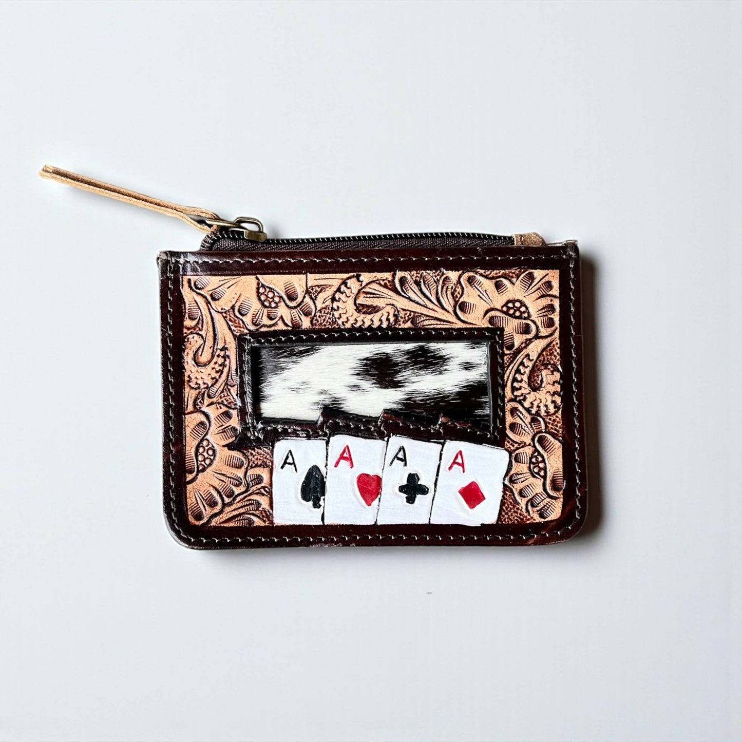 Cards tooled leather coin pouch 