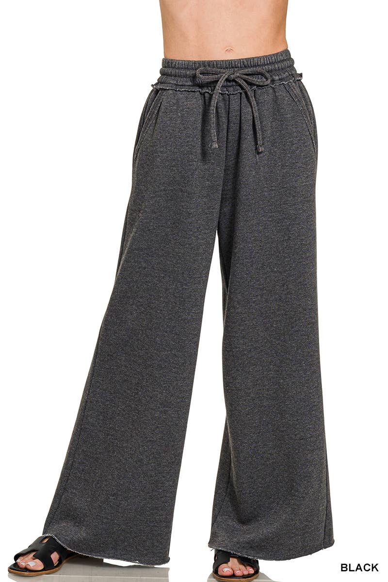 Acid Wash Fleece Sweatpants With Pockets