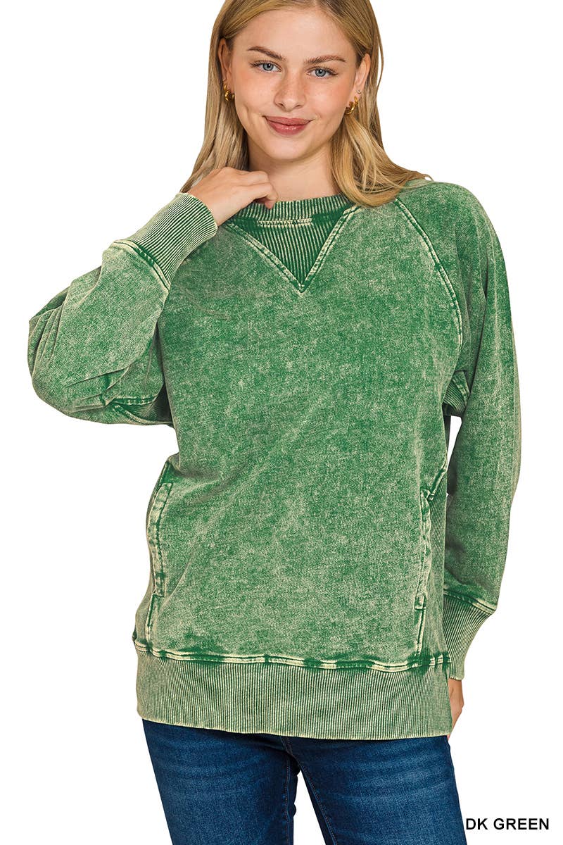 Acid Washed  Pullover With Pockets