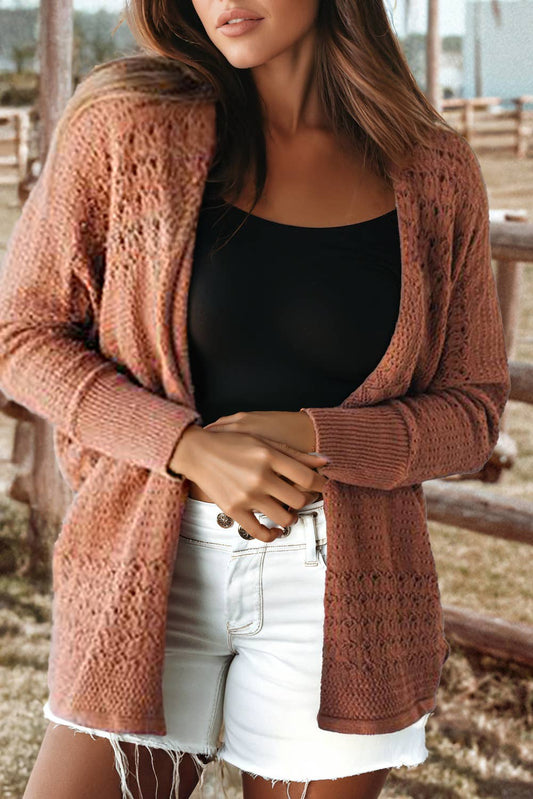 Hollowed Knit Open Front Cardigan