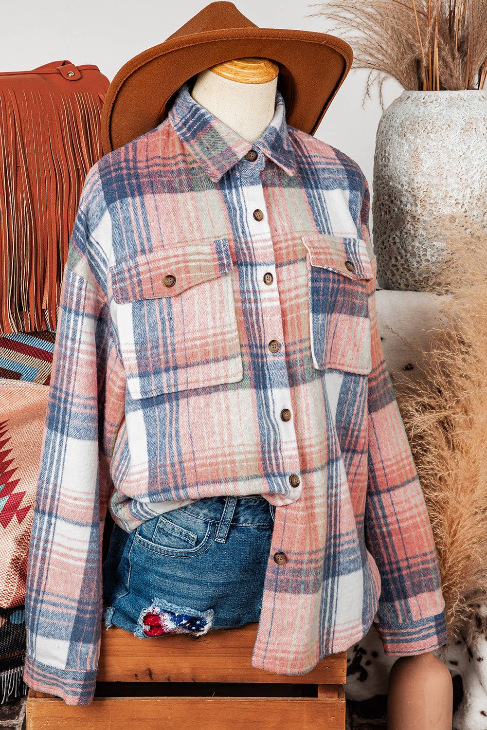 Fall  Plaid Flap Pockets Shacket
