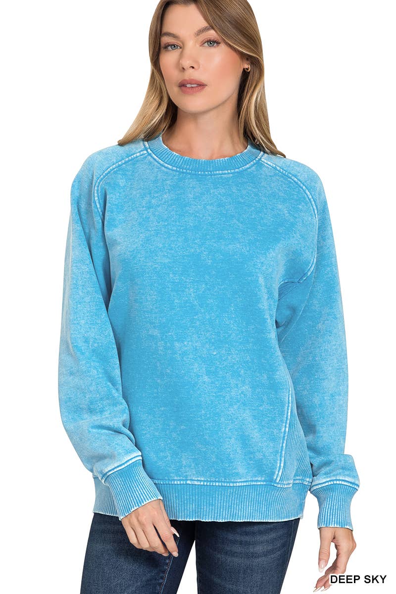 Acid Washed Fleece Side Rib Sweatshirts