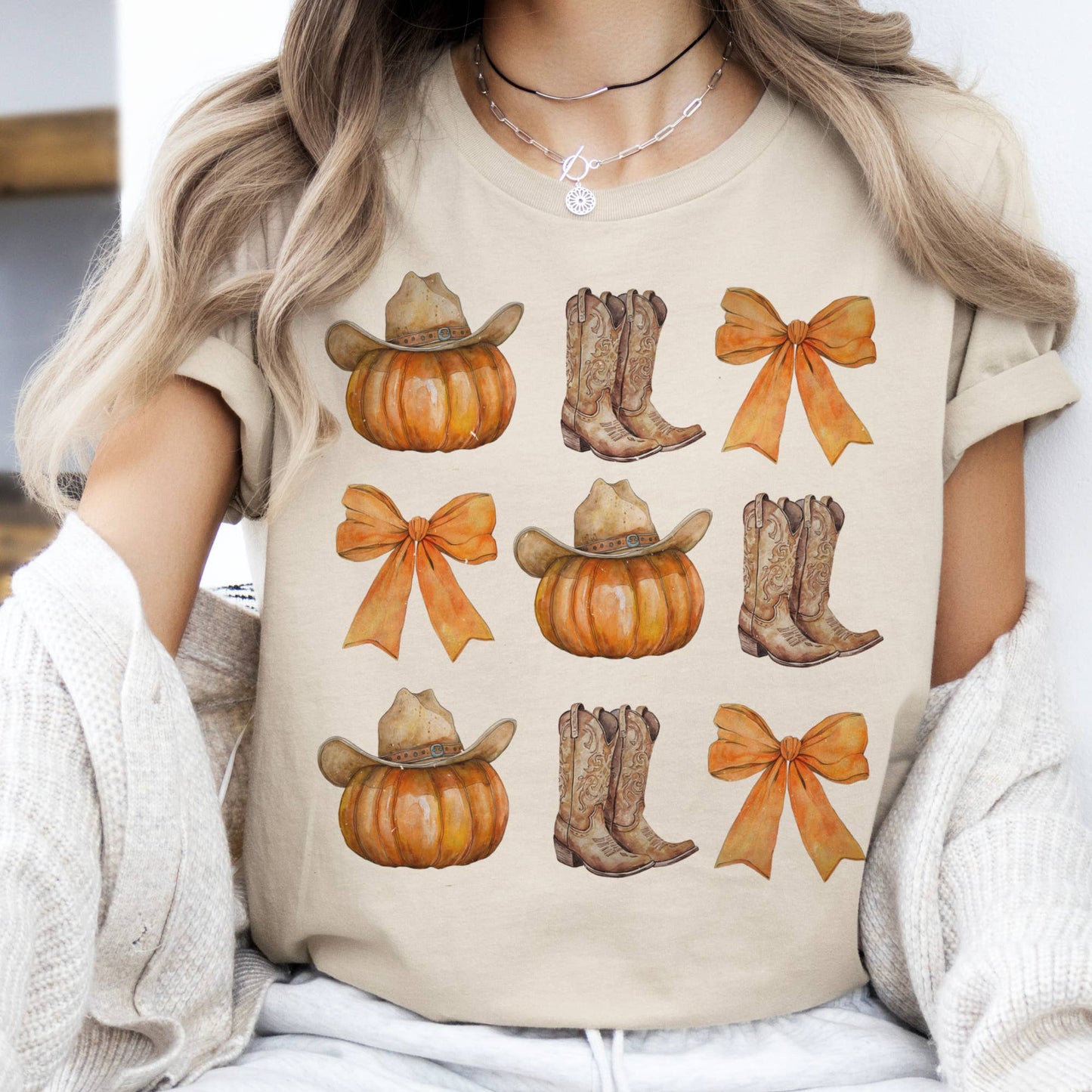 Autumn Country Boots and Pumpkins Coquette Graphic Tee