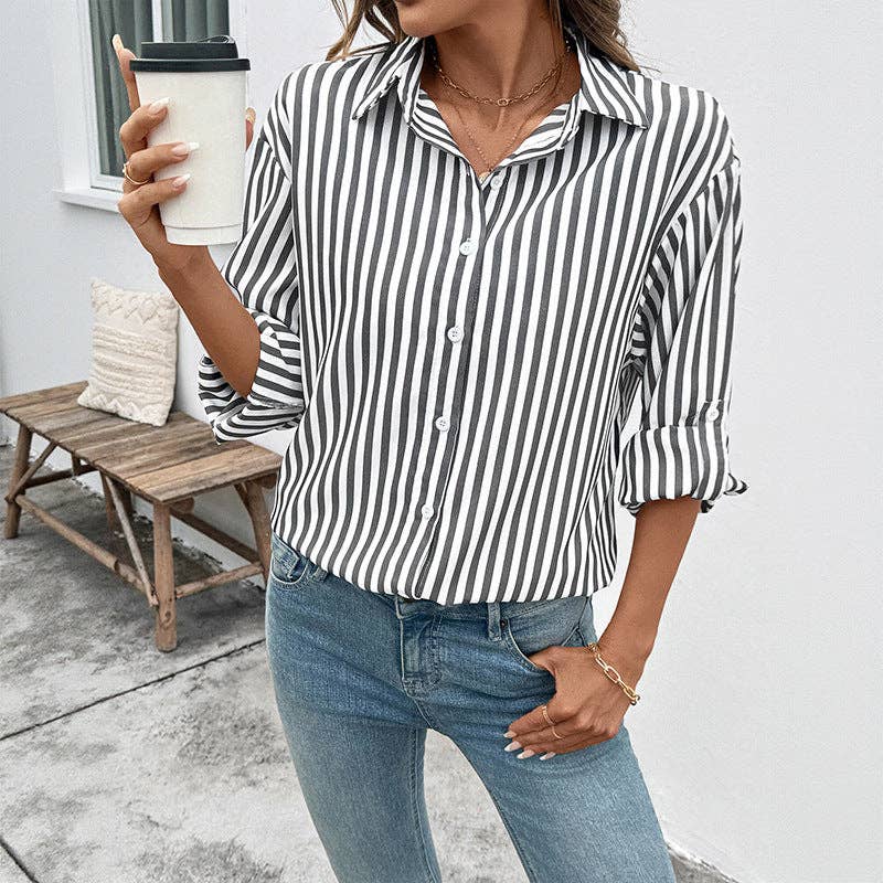 Black&White Striped Button Down Shirt