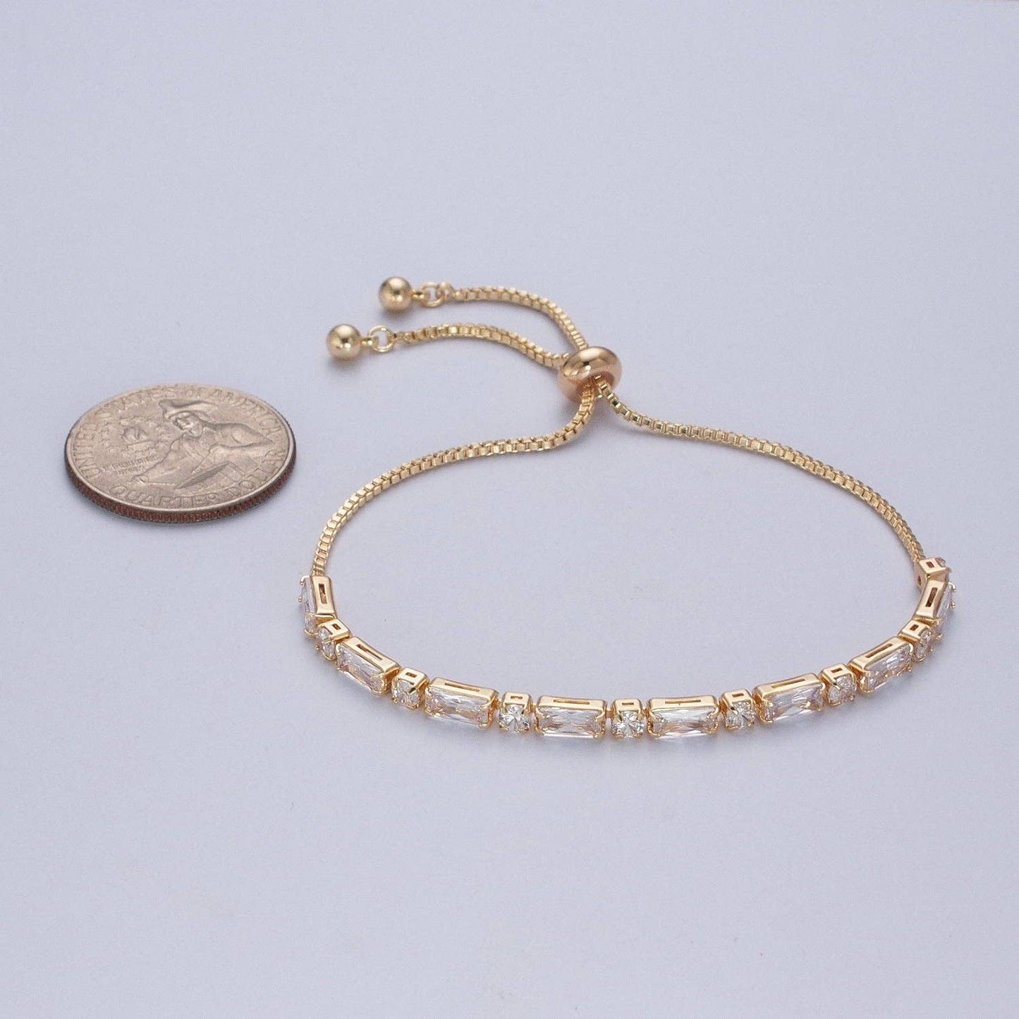 24K Gold Filled Bracelet with Clear Baguette Cubic Zirconia
